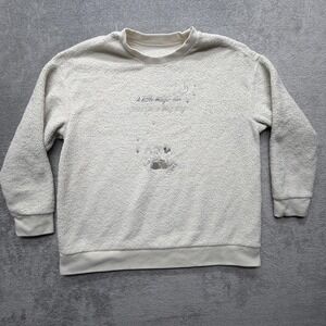Uniqlo Disney Sweater Womens XL White Fleece Sherpa Pullover Mickey Minnie